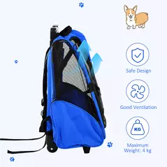 PawHut Pet Travel Backpack Bag Cat Puppy Dog Carrier w/ Trolley and Telescopic Handle Portable Stroller Wheel Luggage Bag (Blue) - 8