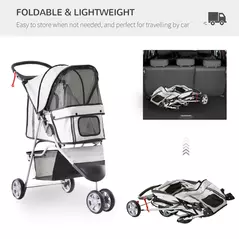 PawHut 3 Wheel Pet Stroller for Small and Miniature Dogs, Grey - 8
