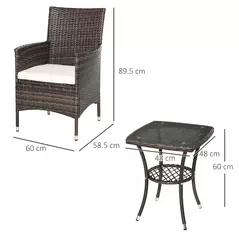 Outsunny Three-Piece Rattan Chair Set, with Cushions - Brown - 3