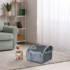 PawHut Pet Carrier Folding Bag Car Seat Cat Dog Puppy Kennel Portable Travel Cage Tote Case Mesh Holder House Grey - 2