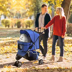 PawHut 3 Wheel Pet Stroller for Small and Miniature Dogs, Blue - 2