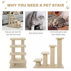 PawHut Dog Steps for Bed 4 Step Pet Stairs for Sofa Dog Cat Climb Ladder 63x43x60 cm Cream - 5