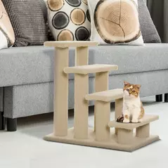 PawHut Dog Steps for Bed 4 Step Pet Stairs for Sofa Dog Cat Climb Ladder 63x43x60 cm Cream - 2