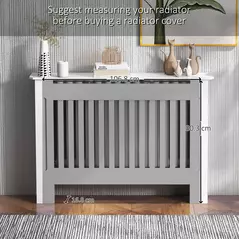 HOMCOM Slatted Radiator Cover Painted Cabinet MDF Lined Grill in White (112L x 19W x 81H cm) - 7