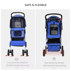 PawHut Pet Stroller for Small Miniature Dogs Cats Foldable Travel Carriage with Wheels Zipper Entry Cup Holder Storage Basket Blue - 5