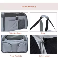 PawHut Pet Carrier Folding Bag Car Seat Cat Dog Puppy Kennel Portable Travel Cage Tote Case Mesh Holder House Grey - 7