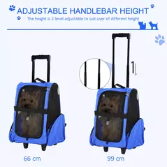 PawHut Pet Travel Backpack Bag Cat Puppy Dog Carrier w/ Trolley and Telescopic Handle Portable Stroller Wheel Luggage Bag (Blue) - 5