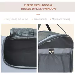 PawHut Pet Carrier Folding Bag Car Seat Cat Dog Puppy Kennel Portable Travel Cage Tote Case Mesh Holder House Grey - 6