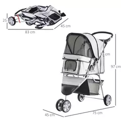 PawHut 3 Wheel Pet Stroller for Small and Miniature Dogs, Grey - 3