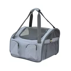 PawHut Pet Carrier Folding Bag Car Seat Cat Dog Puppy Kennel Portable Travel Cage Tote Case Mesh Holder House Grey - 1