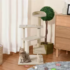 PawHut 100 cm Cat Tree for Indoor Cats Kitten Scratch Scratching Post Climbing Tower Activity Centre Beige - 2