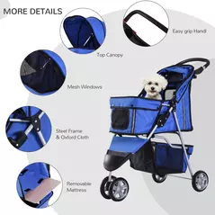 PawHut 3 Wheel Pet Stroller for Small and Miniature Dogs, Blue - 8