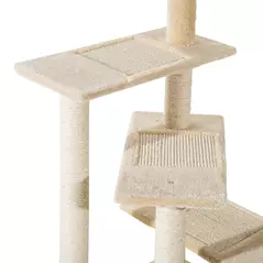 PawHut 100 cm Cat Tree for Indoor Cats Kitten Scratch Scratching Post Climbing Tower Activity Centre Beige - 9