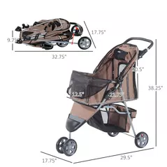 PawHut 3 Wheel Pet Stroller for Small and Miniature Dogs, Brown - 3