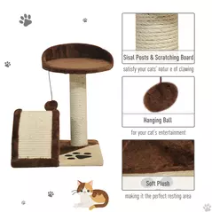 PawHut Cat Tree Scratching Scratcher Post Kitten Activity Centre Climber Hanging Ball Brown - 5