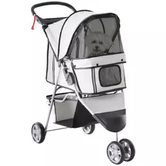 PawHut 3 Wheel Pet Stroller for Small and Miniature Dogs, Grey - 1