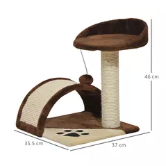 PawHut Cat Tree Scratching Scratcher Post Kitten Activity Centre Climber Hanging Ball Brown - 3
