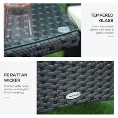 Outsunny 3 Pieces Rattan Bistro Set, Wicker Garden Furniture Set with 2-Tier Coffee Table and Chairs, Cushions, for Outdoor Patio Balcony, Black - 5