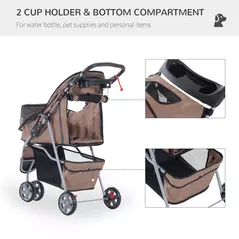 PawHut 3 Wheel Pet Stroller for Small and Miniature Dogs, Brown - 6