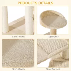PawHut 100 cm Cat Tree for Indoor Cats Kitten Scratch Scratching Post Climbing Tower Activity Centre Beige - 6