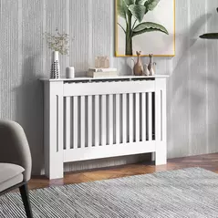 HOMCOM Slatted Radiator Cover Painted Cabinet MDF Lined Grill in White (112L x 19W x 81H cm) - 2