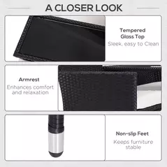 Outsunny 2-Seater Rattan Chair Set W/Middle Tea Table-Black - 6