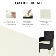 Outsunny 3 Pieces Rattan Bistro Set, Wicker Garden Furniture Set with 2-Tier Coffee Table and Chairs, Cushions, for Outdoor Patio Balcony, Black - 7