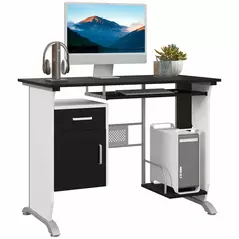 HOMCOM Computer Desk with Sliding Keyboard Tray, Storage Drawers and Host Box Shelf, Home Office Desk, Study Workstation, 100 x 52 x 75cm, Black - 1