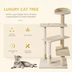 PawHut 100 cm Cat Tree for Indoor Cats Kitten Scratch Scratching Post Climbing Tower Activity Centre Beige - 4
