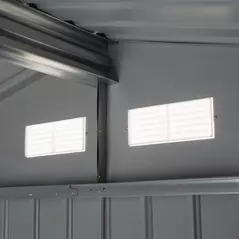 Outsunny 9 x 6ft Metal Garden Shed, Outdoor Storage Tool House with Ventilation Slots, Foundation Kit and Lockable Double Doors, Light Brown - 9