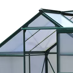 Outsunny 6 x 6ft Polycarbonate Greenhouse, Large Walk-In Green House with Slide Door and Window, Garden Plants Grow House with Aluminium Frame and Foundation, Dark Green - 9