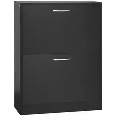 HOMCOM 2 Drawer Shoe Cabinet, Narrow Shoe Storage Cabinet with Flip Doors and Adjustable Shelves, Slim Shoe Cupboard for 12 Pairs of Shoes for Entryway, Hallway, Black - 1
