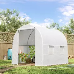 Outsunny 2.5 x 2 x 2 m Polytunnel Greenhouse, Walk-in Green House for Garden with Mesh Windows, Galvanised Steel Frame, White - 2