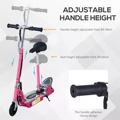 HOMCOM Foldable Powered Scooter with Adjustable Seat, Brake, Pink - 6