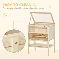 PawHut Wooden Hamster Cage with Storage Shelf, Small Animal Exercise Play House with Openable Top, Ramp for Gerbils, Drawf Hamsters, 60 x 40 x 80 cm - Natural - 5
