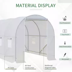 Outsunny 3.5 x 2 x 2 m Polytunnel Greenhouse, Walk-in Green House for Garden with Mesh Windows, Galvanised Steel Frame, White - 5