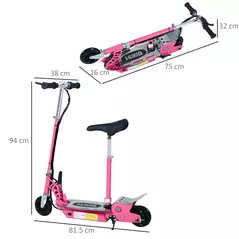 HOMCOM Foldable Powered Scooter with Adjustable Seat, Brake, Pink - 3