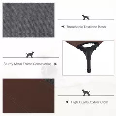 PawHut Large Raised Dog Bed Cat Elevated Lifted Cooling Portable Camping Basket Outdoor Indoor Mesh Pet Cot Metal Frame Brown - 6