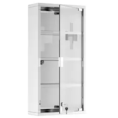 HOMCOM 4 Tier Stainless Steel Wall Mounted Medicine Cabinet Glass Lockable Door Storage Shelves Houseware Bathroom Furniture 60Hx30Wx12D(cm) w/2 Keys - 1
