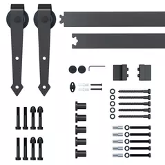 HOMCOM 6.6FT/200cm Black Sliding Door Kit for Single Barn Door, Antique Sliding Barn Door Hardware Kit with J Shape Hanger - 1