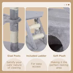 PawHut Cat Tree for Indoor Cats Kitten Scratching Post Scratch Scratcher Climb Activity Center Play House Pet Furniture 125cm (Grey) - 5