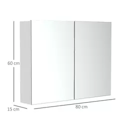 HOMCOM 80 x 15 cm Double Door Bathroom Mirror Cabinet - White - 2