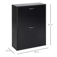 HOMCOM 2 Drawer Shoe Cabinet, Narrow Shoe Storage Cabinet with Flip Doors and Adjustable Shelves, Slim Shoe Cupboard for 12 Pairs of Shoes for Entryway, Hallway, Black - 3