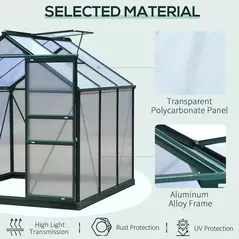 Outsunny 6 x 6ft Polycarbonate Greenhouse, Large Walk-In Green House with Slide Door and Window, Garden Plants Grow House with Aluminium Frame and Foundation, Dark Green - 5