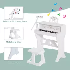 HOMCOM 37 Keys Kids Piano Mini Electronic Keyboard Light Kids Musical Instrument Educational Game Children Grand Piano Toy Set w/Stool & Microphone & Music Stand (White) - 6