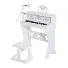 HOMCOM 37 Keys Kids Piano Mini Electronic Keyboard Light Kids Musical Instrument Educational Game Children Grand Piano Toy Set w/Stool & Microphone & Music Stand (White) - 1