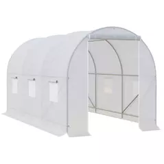 Outsunny 3.5 x 2 x 2 m Polytunnel Greenhouse, Walk-in Green House for Garden with Mesh Windows, Galvanised Steel Frame, White - 1