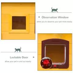 Pawhut Garden Wooden Cat House Hide Cage Outdoor Pet Play Home Waterproof Roof Kitty Shelter Kennel w/ith Door & Window - 7