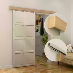 HOMCOM 6.5FT/2000mm Modern Sliding Barn Door Closet Hardware Track Kit Aluminium Track System Unit For Single Wooden Door - 9