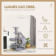 PawHut Cat Tree for Indoor Cats Kitten Scratching Post Scratch Scratcher Climb Activity Center Play House Pet Furniture 125cm (Grey) - 4